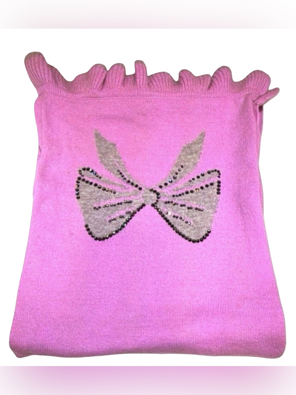 Pink 100% Cashmere Scarf | Rhinestone Bow | Knit Scarf |  51” x 10”